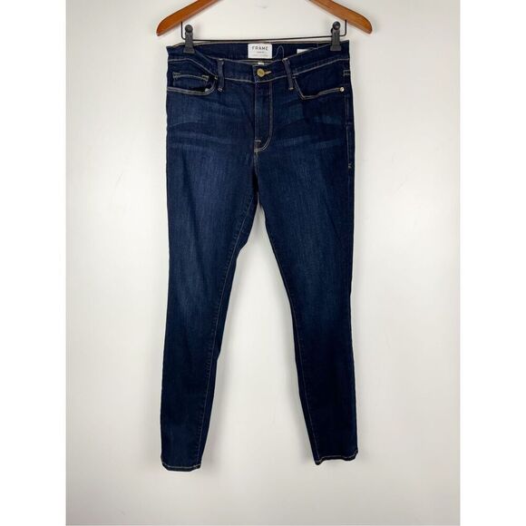 Frame Denim Womens Stretch Flat Front Le Skinny de Jeanne Blue Dark Wash Size 30 - Picture 1 of 5